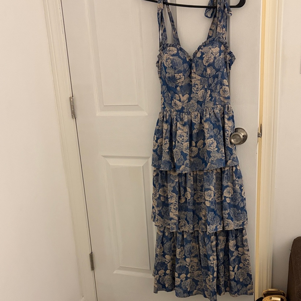 Floral Blue Tiered Lulus Dress